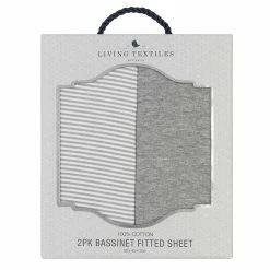 2 Pack Jersey Bassinet Fitted Sheet Grey Stripe/Melange