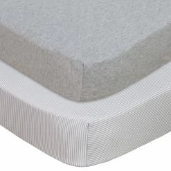2 Pack Jersey Cot Fitted Sheet Grey Melange/Grey Stripe -Baby Jogger shop 21008602 1 19296.1648610401