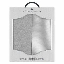 2 Pack Jersey Cot Fitted Sheet Grey Melange/Grey Stripe