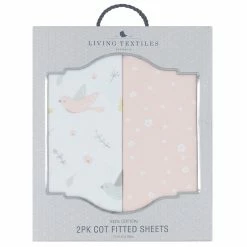 2 Pack Jersey Cot Fitted Sheet Ava Birds/Blush Floral