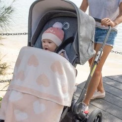 Cozy Chenille Pram Blanket Pink/White Hearts