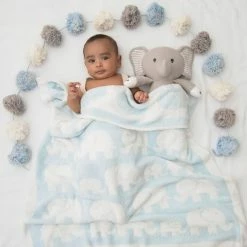 Cozy Chenille Pram Blanket White/Blue Elephant -Baby Jogger shop 21008636 3 40080.1648610399