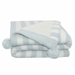 Pom Pom Sherpa Blanket Blue/White