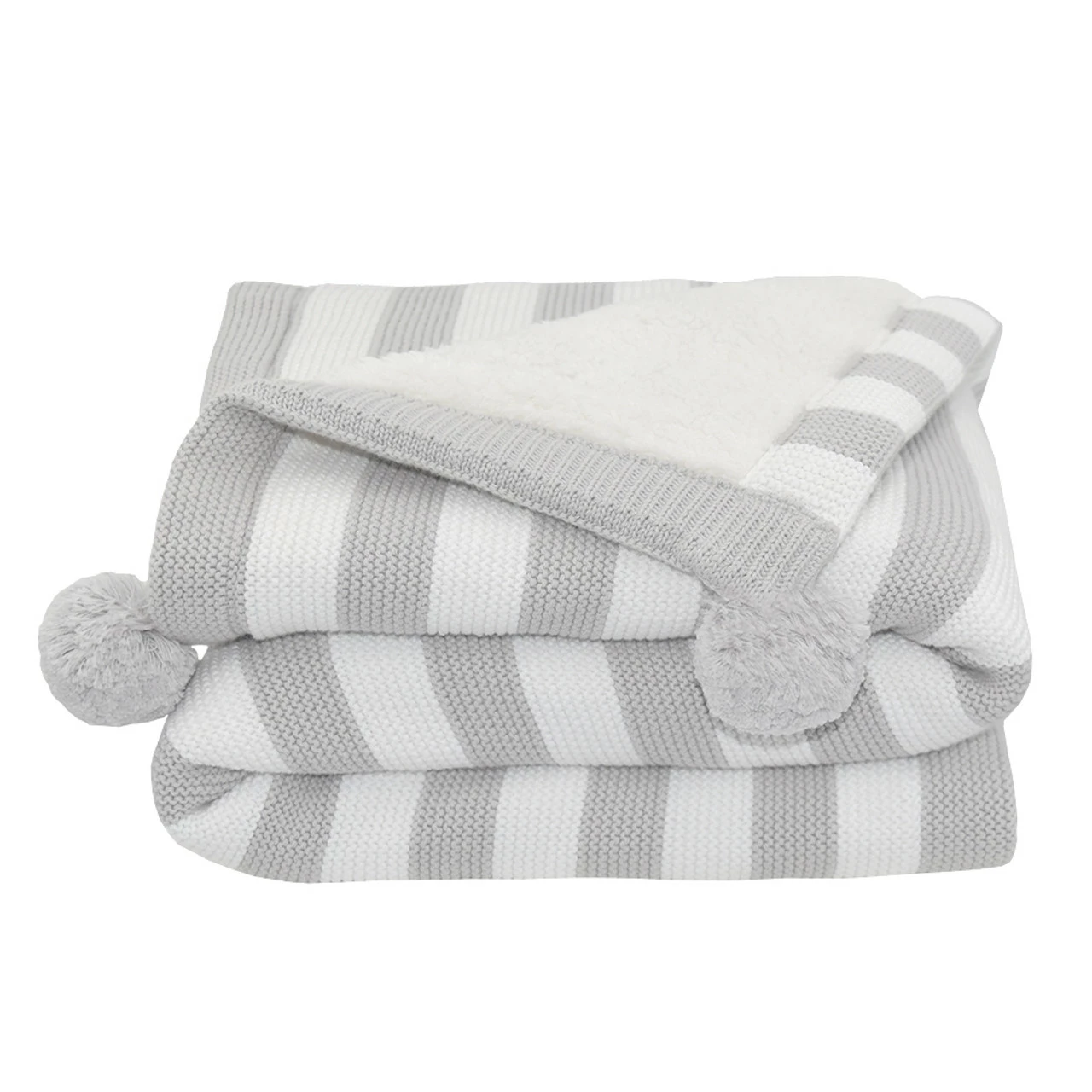 Pom Pom Sherpa Blanket Grey/White 3 Pom Pom Sherpa Blanket Grey/White