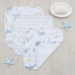 Muslin 3 Pack Wash Cloths Whale Of A Time