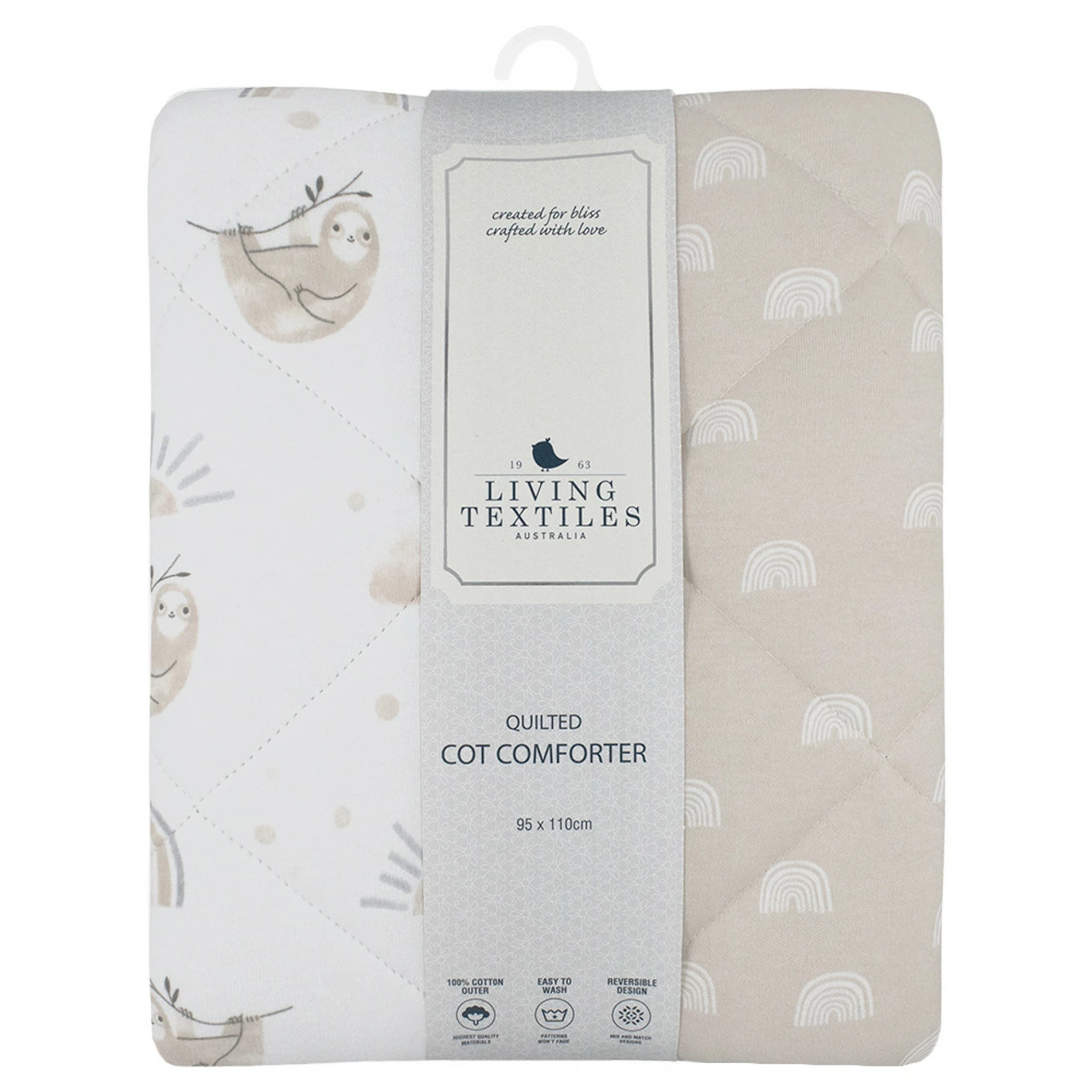 Reversible Quilted Cot Comforter Happy Sloth 4 Reversible Quilted Cot Comforter Happy Sloth - Image 2