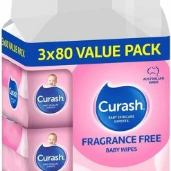 Curash Fragrance Free Baby Wipes 3x80 Pack