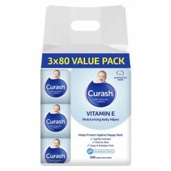 Curash Vitamin E Baby Wipes 3x80 Pack