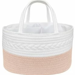 Living Textiles 100% Cotton Rope Nappy Caddy - Blush/White